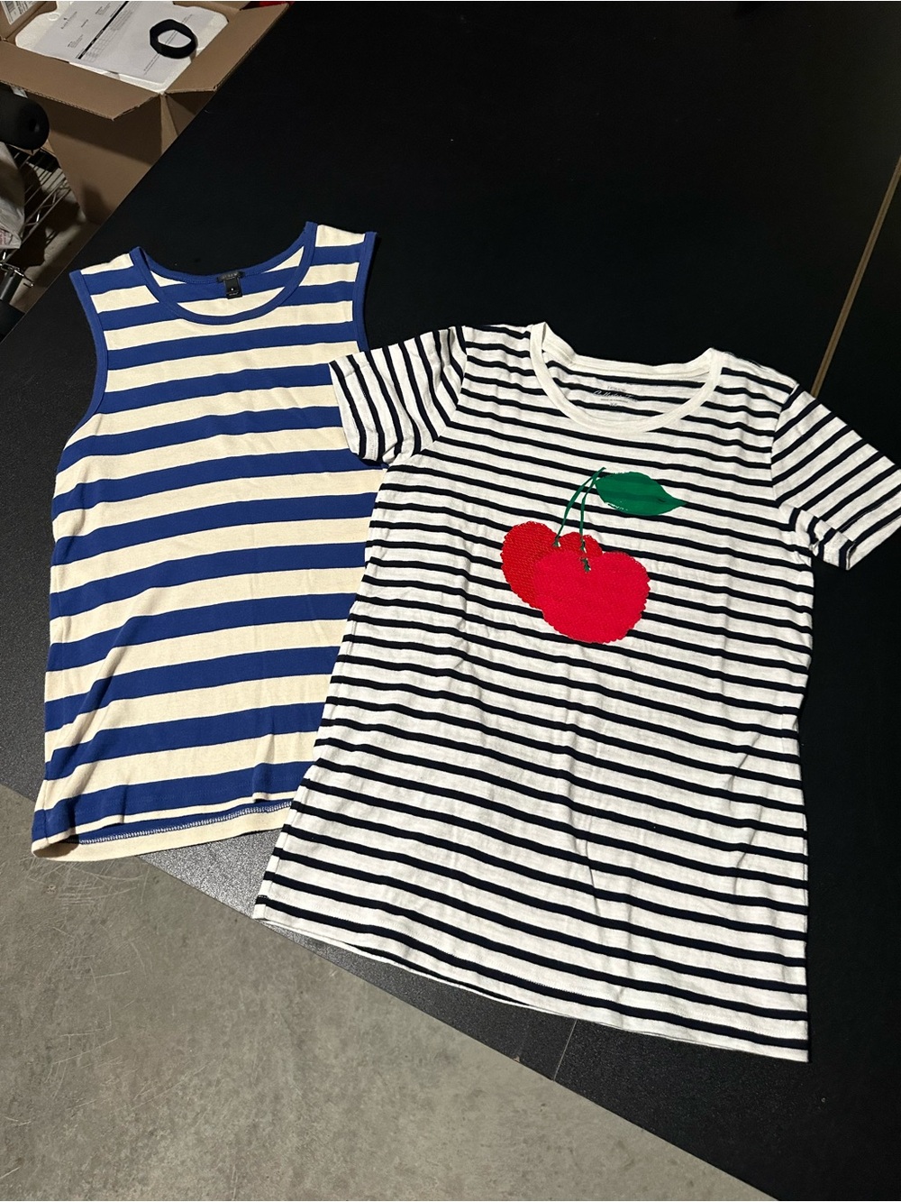 J. Crew Striped Tees with Cherry Graphic - White/Navy and Blue/Ivory tank